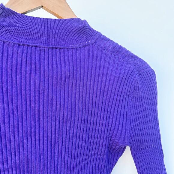 Zara Choker Cropped Rib Knit Cut Out Wrap Sweater Purple Small Top Long Sleeve - Picture 8 of 10